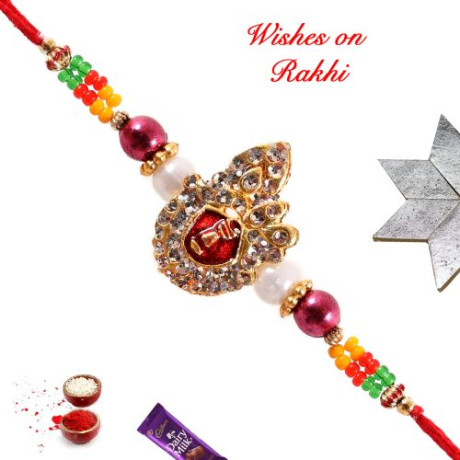 Studded SHREENATHJI and Multicolor Beads Rakhi Studded SHREENATHJI and Multicolor Beads Rakhi