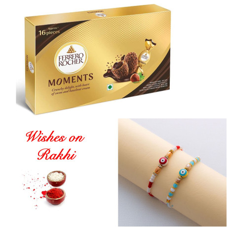 Stylish Set of 2 Rakhi and Ferrero Rocher Moments Treats
