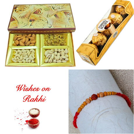 Timeless Rakhi with Assorted Dry Fruits and Ferrero Rocher Hamper
