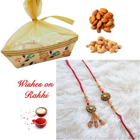 Traditional Dry Fruits Hamper with Elegant Bhaiya Bhabhi Rakhi