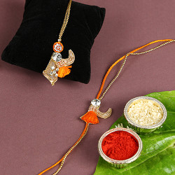 Traditional Pearl and Orange Pom-pom Bhaiya Bhabhi Rakhi Set