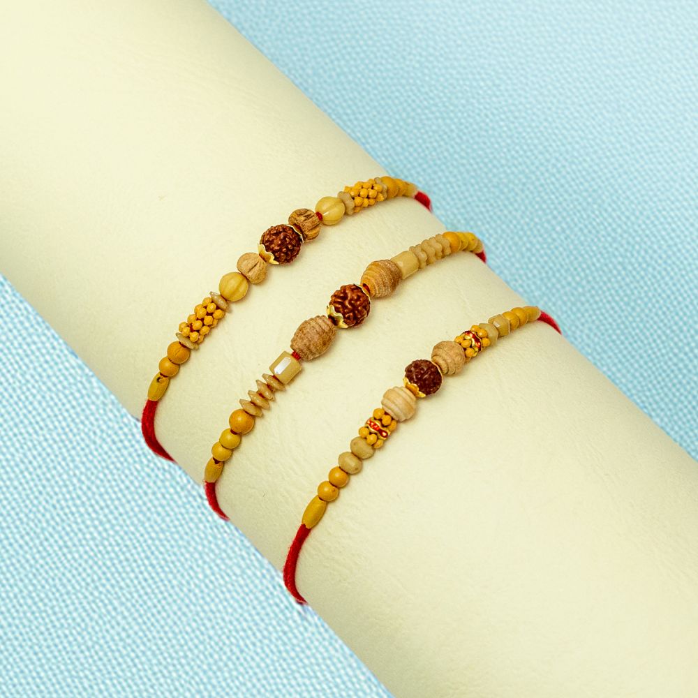 Traditional Rudraksha Rakhi Combo Set of 3 Traditional Rudraksha Rakhi Combo Set of 3