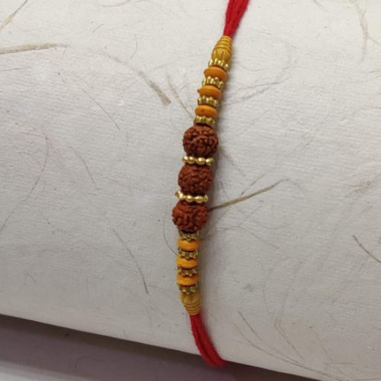 Triple Rudraksha Rakhi with Beads