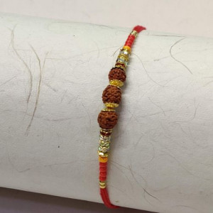 Triple Rudraksha Rakhi with Colorful Beads