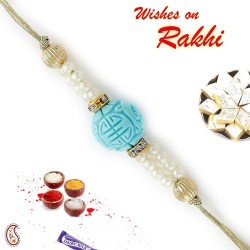 Turquoise Coral and Pearl Beads Rakhi