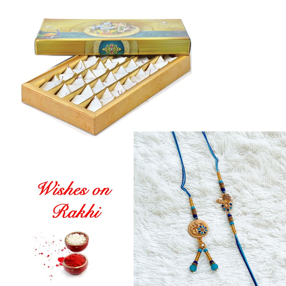 Unique Bhaiya Bhabhi Rakhi with Kesar Katli Sweets Unique Bhaiya Bhabhi Rakhi with Kesar Katli Sweets