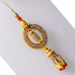 White AD with Red Crystals Lumba Rakhi