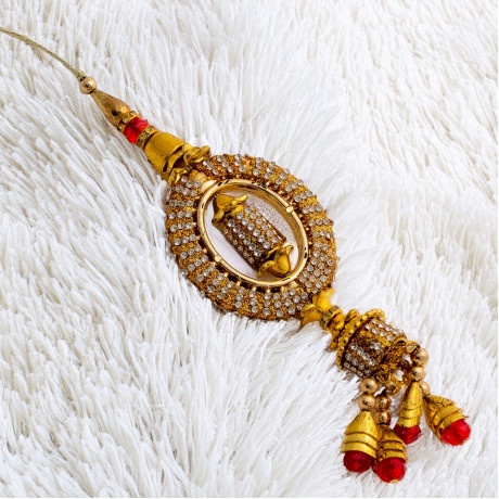 White AD with Red Crystals Lumba Rakhi