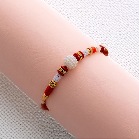White Beads with AD Rakhi