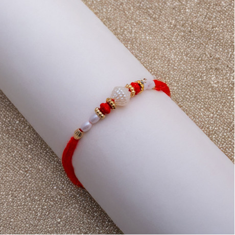 White Pearls and Colored Beads Rakhi