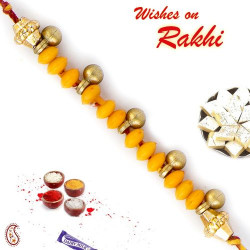Yellow Beads Rakhi with Sweet Little Bells