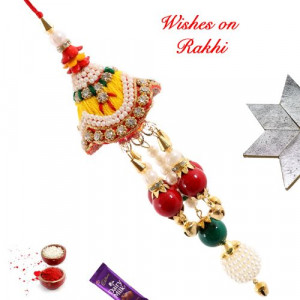 Zardosi Beads AD and Pearls Work Lumba Rakhi